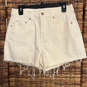 White Frayed Denim Shorts